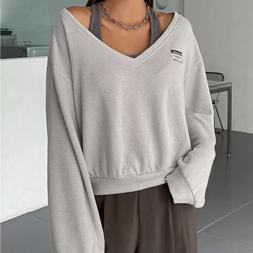 Gray V-Neck Women's Sweater